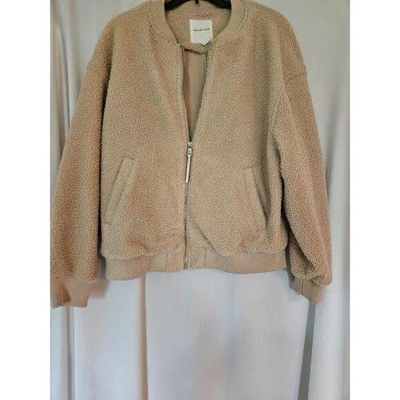 Avec Les Filles Sherpa Teddy Coat Jacket Size Large Full Zip Plush Collard Soft - Picture 1 of 3